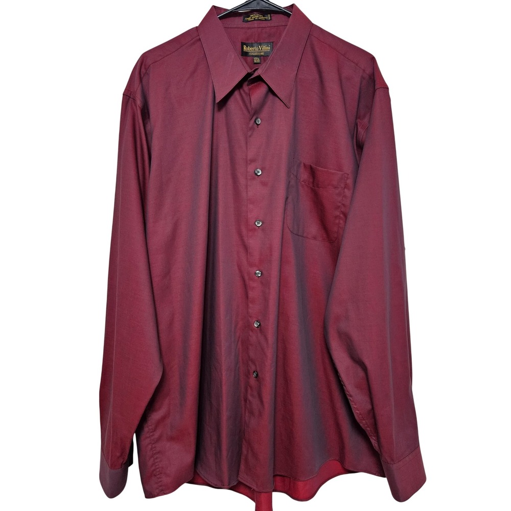 Roberto Villini Burgundy Dress Shirt 17.5 36/37 Satin‎ Formal Prom Wedding